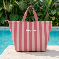 Sac fourre-tout de plage en coton recyclé à rayures, personnalisé avec logo, grande capacité, pour femme, en toile, avec fermeture éclair, idéal pour les voyages