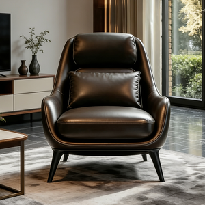 Sillón <span class=keywords><strong>de</strong></span> Cuero Genuino <span class=keywords><strong>de</strong></span> Lujo Moderno, Sillón Reclinable Ergonómico, Mueble <span class=keywords><strong>de</strong></span> Estilo Mid-Century para Sala <span class=keywords><strong>de</strong></span> Estar u Oficina - Product Image 3