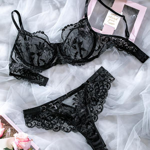Set Lingerie Wanita dengan Bordir Bunga yang Menawan, Terbuat dari Jaring Transparan dan Renda, Ramah Lingkungan, Bernapas, Dilengkapi Lubang dan Bantalan yang Dapat Dilepas. - Product Image 4