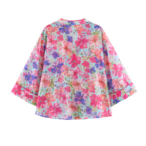 Chemisier ample à imprimé floral <span class=keywords><strong>pour</strong></span> femme, collection 2026, style décontracté, boutonnage frontal, motif botanique, haut vintage OEM/ODM - Product Image 2