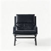 Fauteuil lounge moderne de luxe en cuir avec structure métallique, fauteuil design avec base en acier inoxydable pour salon, chambre, parc, hôtel, villa