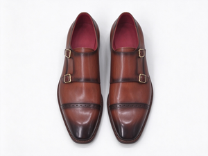 Chaussures habillées marron pour hommes à double boucle, en cuir véritable, à bout capuchon, idéales pour mariage, bureau, affaires et soirées - Product Image 4