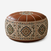 Nouvelle banquette de rangement ovale en cuir de style vintage 2-en-1, pouf et siège confortable pour salon, pour articles du quotidien