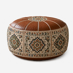 New Oval <strong>Vintage</strong>-Style Leather Storage Ottoman 2-in-1 Pouf Living Room Cozy Seat Lounging Everyday <strong>Items</strong> - Product Image 1