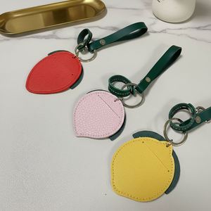 Pu Leather Strawberry Locator Keychain Leather Locator Peach Lemon Fruit Holder Valentine's Day Festival <b>Gift</b> - Product Image 4