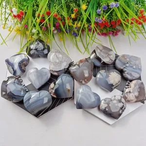 Hot Selling Crystal Black Flower Agate Heart Healing High Quality Stone For Home Decoration