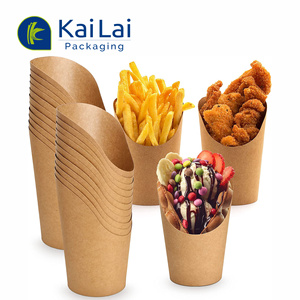 Tazze di patatine fritte Kraft usa e getta per uso alimentare da portare via trucioli di carta tazza di 16 once su misura per patatine fritte tazza di carta pieghevole Fren - Product Image 5