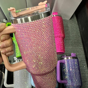 Glitter Stainless Steel Bling Luxury Car Tumbler 40oz <b>Insulated</b> Vacuum Mug Straw <b>Cup</b> Travel Diamond Mug Handle 6-12 Hours - Product Image 6