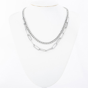 Layered <b>Titanium</b> Steel Clavicle Necklace Geometric Design Unisex Fashion Jewelry Double Chain Style - Product Image 2