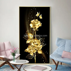 Venta caliente pintura flores doradas Naturaleza muerta decoración abstracta para el hogar <span class=keywords><strong>arte</strong></span> de pared de salón pinturas de flores modernas - Product Image 2