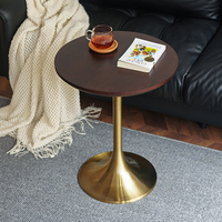 Table basse moderne de luxe léger en forme de tulipe, plateau en MDF, base robuste, bords chanfreinés, pieds dorés/argentés, pour salon