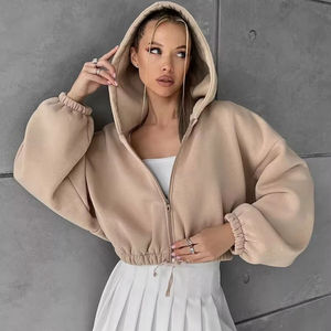 Custom Women's Casual Fashion <b>Zip</b>-<b>up</b> Hoodie Oversized Plus Size Casual Women Zipper <b>Cropped</b> Hoodies - Product Image 4