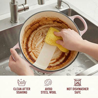 E-TOP Cocotte en fonte émaillée rose avec couvercle, antiadhésive, poêle ronde en fonte émaillée, double poignée, robuste, taille moyenne, 4,4 litres