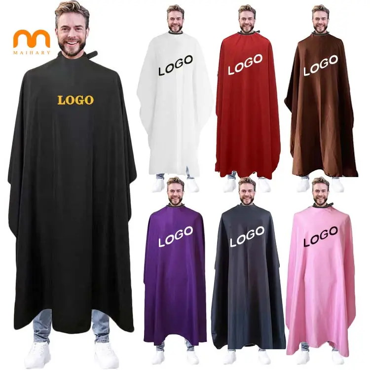 Waterproof Salon Hair Cutting Gown Custom LOGO Polyester Hairdressing Designer Barber Cape with Metal Snap