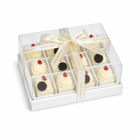Boîte à dessert de luxe avec couvercle transparent et insert pour 12/24 gobelets, base blanche élégante, emballage pour gâteaux avec ruban doré, cadeaux de fête