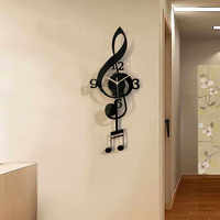 Jam Dinding Kuarsa Dekoratif Seni Minimalis, Jam Analog Senyap Satu Sisi Berbentuk Not Musik Treble Clef Kreatif Untuk Rumah