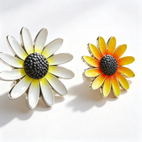 Lot de 2 éoliennes de jardin en métal durables, décorations de moulin à vent en forme de fleur pour la cour, la pelouse et la terrasse (jaune et blanc)