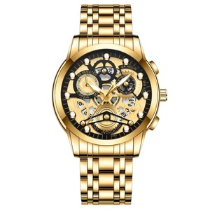 Nouvelle montre-bracelet chronographe étanche pour homme de qualité supérieure, 3 sous-cadrans, bracelet en acier inoxydable doré, montre à quartz de luxe pour les affaires - Product Image 1