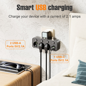 Presa a Muro Standard Europea con Luce LED, Multipresa 6 in 1 con <span class=keywords><strong>3</strong></span> Prese e Interruttore - Product Image 3