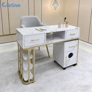 Muebles de Salón de Uñas de Estilo Moderno, Mesa de Manicura Blanca con Superficie de Mármol - Product Image 3