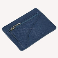 Dompet Kartu Minimalis Kulit PU Lychee dengan Kantong Koin Ber-resleting, Tipis, Banyak Slot Kartu untuk Pria Wanita, Tempat Kartu Kredit