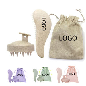 Set Pettine Districante in Paglia di Grano e Spazzola Massaggiante per Cuoio Capelluto in Silicone con Logo Personalizzato, Confezione con Sacchetto, Spazzole Districanti da Donna - Product Image 1