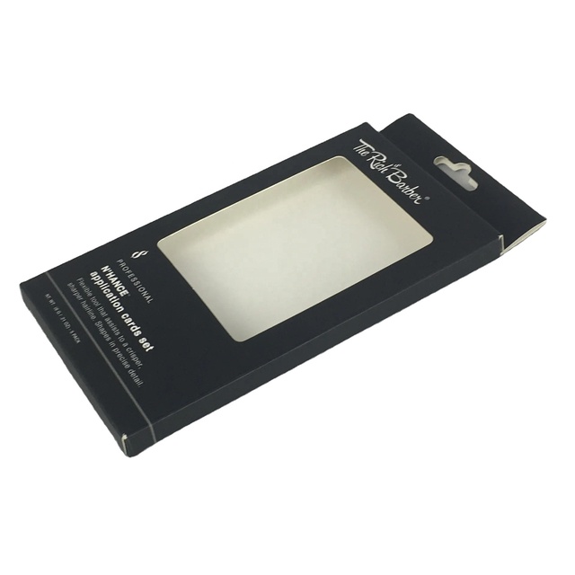 Customised Matte Black Usb Gift Tab Top Cardboard Packaging Hanging Box Retail Packaging Box With Hanging Hole and Pvc Window