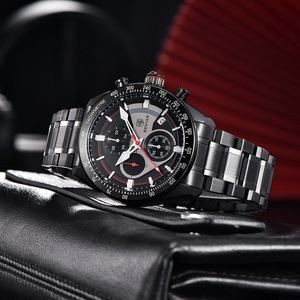 Benyar Multifunctional Chronograph Date <b>Black</b> Steel Men's Sporty Quartz <b>Watch</b> By-5201 - Product Image 2