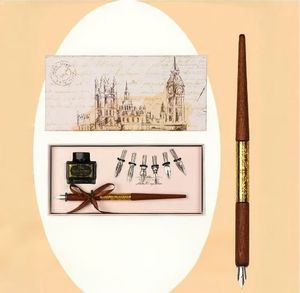<b>Enchanting</b> Vintage Wooden Pole Dip Pen Set With Artistic Pen Case and Ink Bottles - Product Image 3