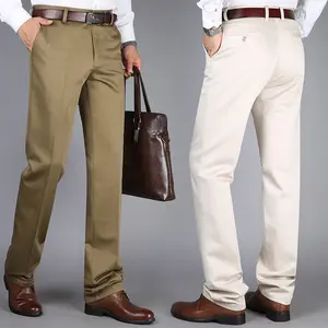 Celana Formal Pria Ukuran Plus Musim Gugur 2022 Celana Kasual Lurus Klasik Celana Kantor Kustom Katun Dasar untuk Pria