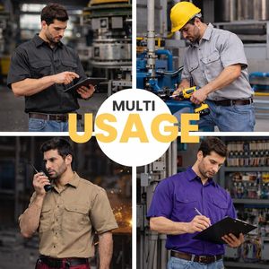 Men's Industrial Premium Work Shirt Short Sleeve Cotton Breathable Regular Fit Unisex Adult Workwear - Product Image 4
