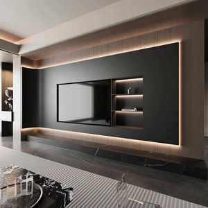 Modern Home Hotel Wooden <b>Tv</b> Cabinets Furniture Designs Living Room Led Lighting <b>Wall</b> <b>Mounted</b> Screen Free <b>Tv</b> Cabinet Design - Product Image 1