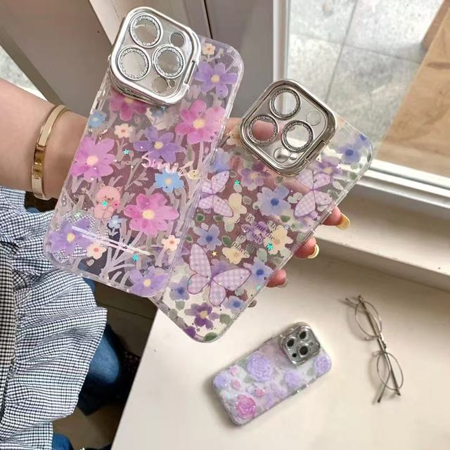 Colorful Gradient Glitter Pink Purple Fashion Pattern PC Electroplated Phone Case for iPhone 15 Pro Max Mobile Phone Accessory