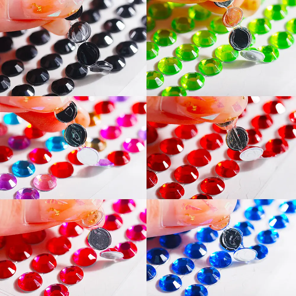 Acrylic 260 Pcs/set 6mm Diy Decal Crystal Diamond Bling Rhinestone Self Adhesive Stickers for Phone Case Decoration