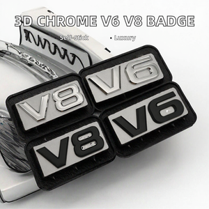 3D Chrome Black Metal Luxury <b>Car</b> Emblem V6/V8 Engine Displacement Self-adhesive Badge for Auto Accessories - Product Image 2