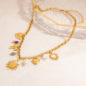 Collana da Donna Boho Personalizzabile Fai-da-Te con Ciondolo Sole e Cuore Placcato Oro, Catena in Acciaio Inox con Conchiglia Naturale - Product Image 6