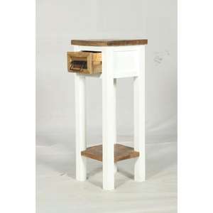 Support pour plantes Muro, grand modèle, blanc et naturel, avec tiroir dissimulé Smart Screat, table de chevet de luxe en bois, meuble de chevet - Product Image 1