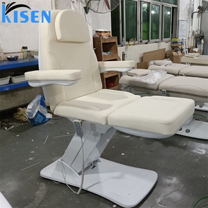 Table de massage électrique moderne KISEN à 3 moteurs avec cadre métallique et appui-tête intégré, en cuir gris durable, pour salon commercial et spa - Product Image 4