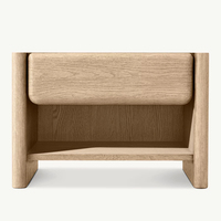 Table de chevet RH NOMA en bois massif, chêne naturel clair avec façade de tiroir arrondie et étagère ouverte, solution de rangement moderne pour chambre à coucher