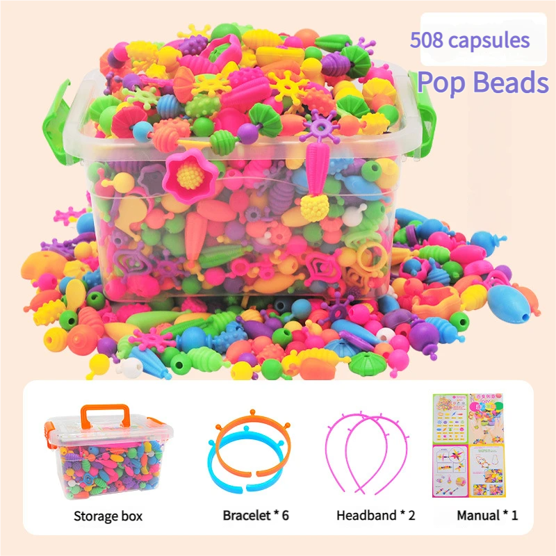 Perles à clipser 508 - Boîte, 2 élastiques à cheveux, 6 bracelets