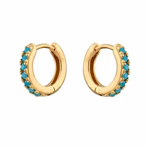 sterling silver turkish jewelry wholesale 925 Sterling Silver Turquoise Huggie 18K gold Plated Earrings For women