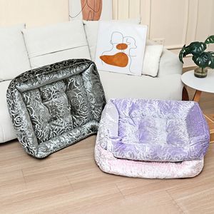 New pink <b>cat</b> bed with abstract print, warm, suitable for all seasons, non-slip, <b>plush</b> dog bed for deep sleep. - Product Image 4