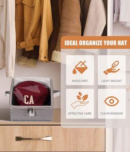 <b>Large</b> Capacity Multifunctional Fabric Hat Storage <b>Box</b> Foldable Baseball Cap Organizer with Dustproof Zipper and Lid - Product Image 3