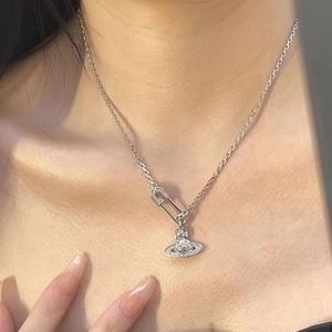 Hoàng Hậu dowager phụ nữ hợp thời trang đầy đủ kim cương Saturn Chuỗi vòng cổ lấp lánh pin nhiều lớp chuỗi xương đòn phiên bản cao bướm - Product Image 4