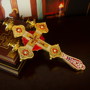 HT东正教天主教耶稣受难像十字架，带烛台耶稣装饰基督雕像 & 教堂家庭餐桌装饰雕像 - Product Image 3