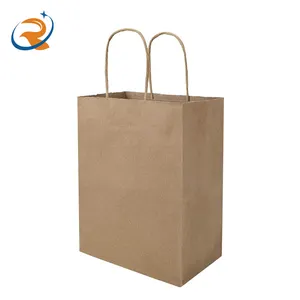 Nâu kraft Túi giấy với phẳng Xoắn xử lý thức ăn nhanh Take-away và bao bì in offset Craft túi cho mua sắm