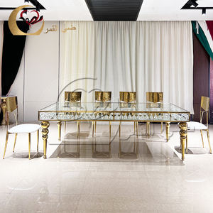 Luxurious Diamond Lattice Gold Frame Star Base <b>Clear</b> Top Wedding <b>Table</b> - Product Image 4