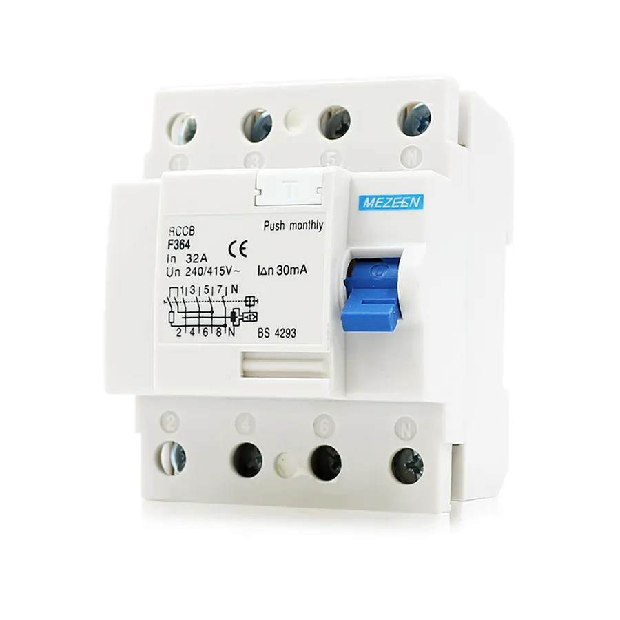 F364 4 polos 30mA 30 100 300mA RCB interruptor eléctrico MCB RCCB interruptor disyuntor 63 Amp tipo AC tipo magnético