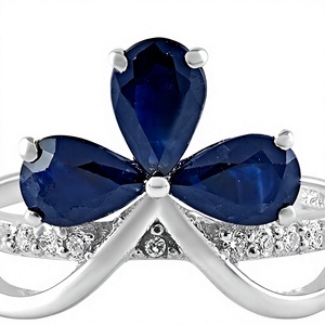 Bague en forme de fleur avec saphir bleu et diamant, sertie de griffes et de crochets, en argent sterling 925, style luxueux pour femme - Product Image 4