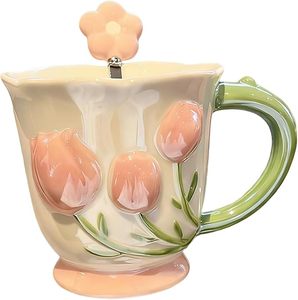 Mug à café et tasses à lait en céramique au design floral charmant, réutilisables, sûrs, avec cuillère, pour le bureau, la maison, le café, les entreprises - Product Image 1
